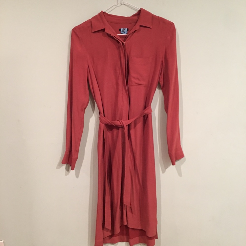 Ann Taylor | Peach Midi Long Sleeve Shirt Dress SM - Picture 2 of 7